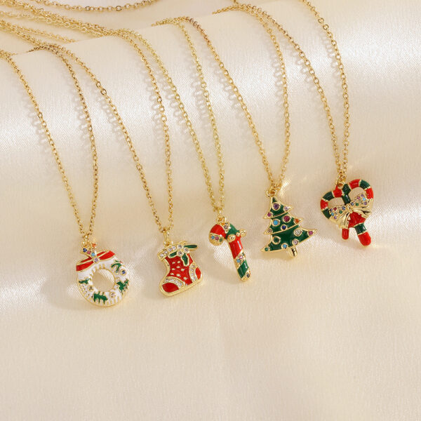 Christmas Tree Santa Claus Elk Snowman Oil-drop Necklace With Colored Rhinestones Ins Festival Clavicle Chain Necklace For Women Jewelry - Image 9