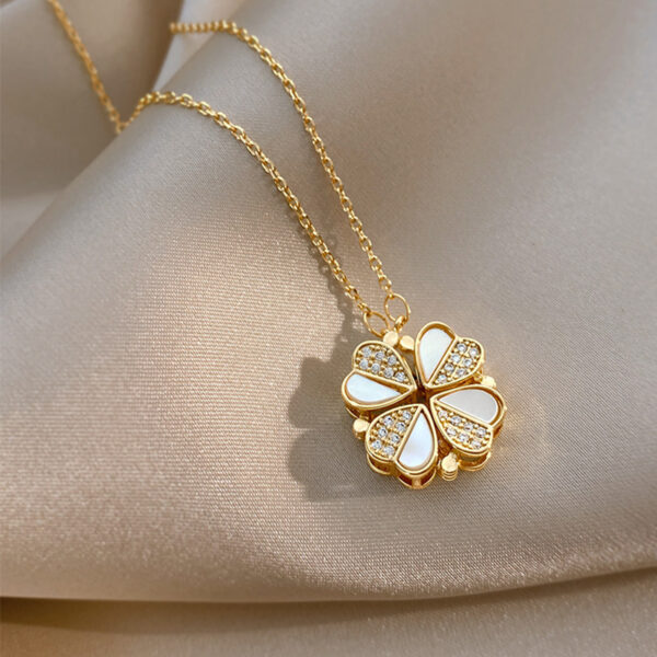 Luxury Four Leaf Clover Pendant Necklace Stainless Steel Crystal Heart Jewelry For Women Gift - Image 8