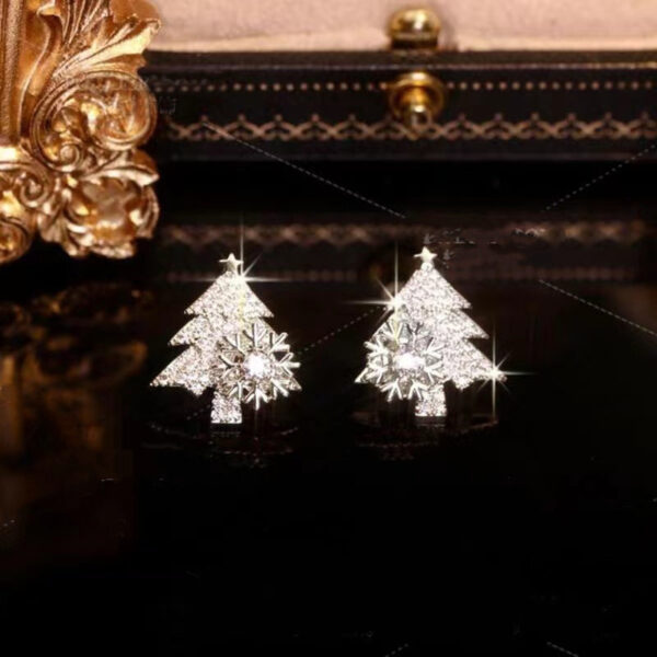 Rotatable Christmas Tree Earrings Shiny Rhinestone Snowflake Stud Earring New Year Xmas Festival Ear Jewelry Gifts Autumn And Winter - Image 8