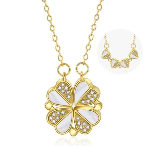 Luxury Four Leaf Clover Pendant Necklace Stainless Steel Crystal Heart Jewelry For Women Gift - Image 7