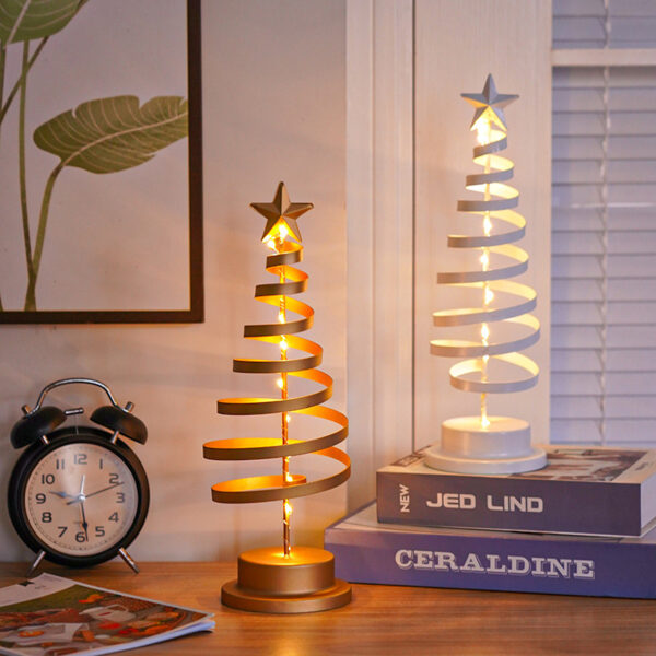 LED Christmas Tree Spiral Light Table Ornament Wrought Iron Xmas Tree Bedroom Desk Lamp Christmas Atmosphere Night Light Decor - Image 9